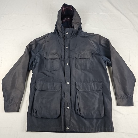 Woolrich Other - Woolrich Vintage Men's Large Black Flannel Lined Hooded Windbreaker Jacket FADED